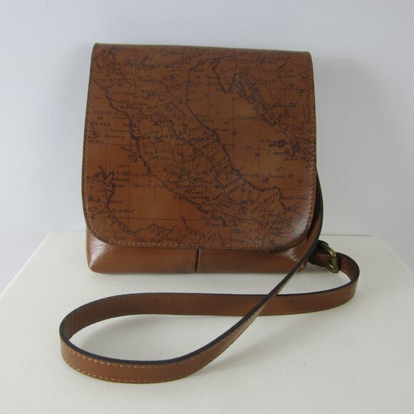 NEW Patricia Nash Map Shoulder Bag Crossbody Granada Brown Leather Messenger - Picture 1 of 15
